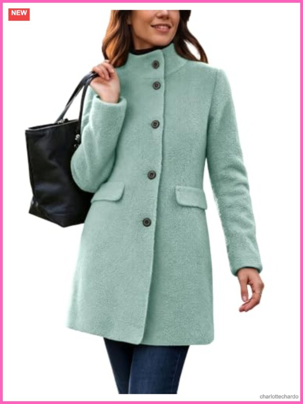 Women's Warm Boucle Wool Pea Coat Single Breast Fleece Winter Jacket
